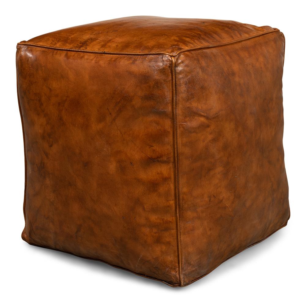 Sarreid Ltd - Sunday Afternoon Leather Cube,Natural - 26896 veiw 8