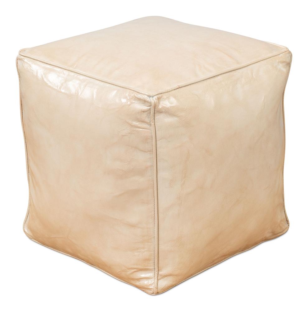 Sarreid Ltd - Sunday Afternoon Leather Cube, Taupe - 54035 veiw 3