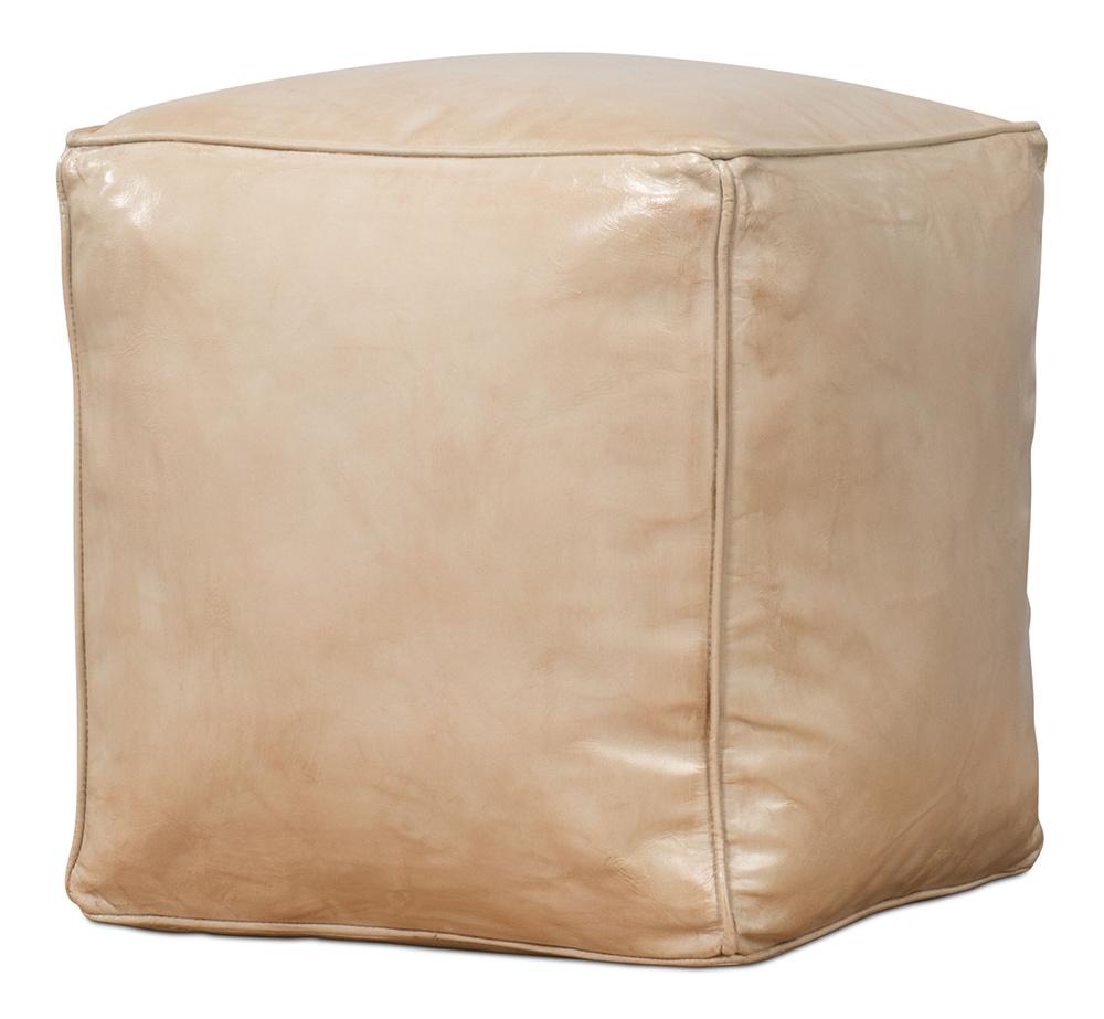 Sarreid Ltd - Sunday Afternoon Leather Cube, Taupe - 54035 veiw 8
