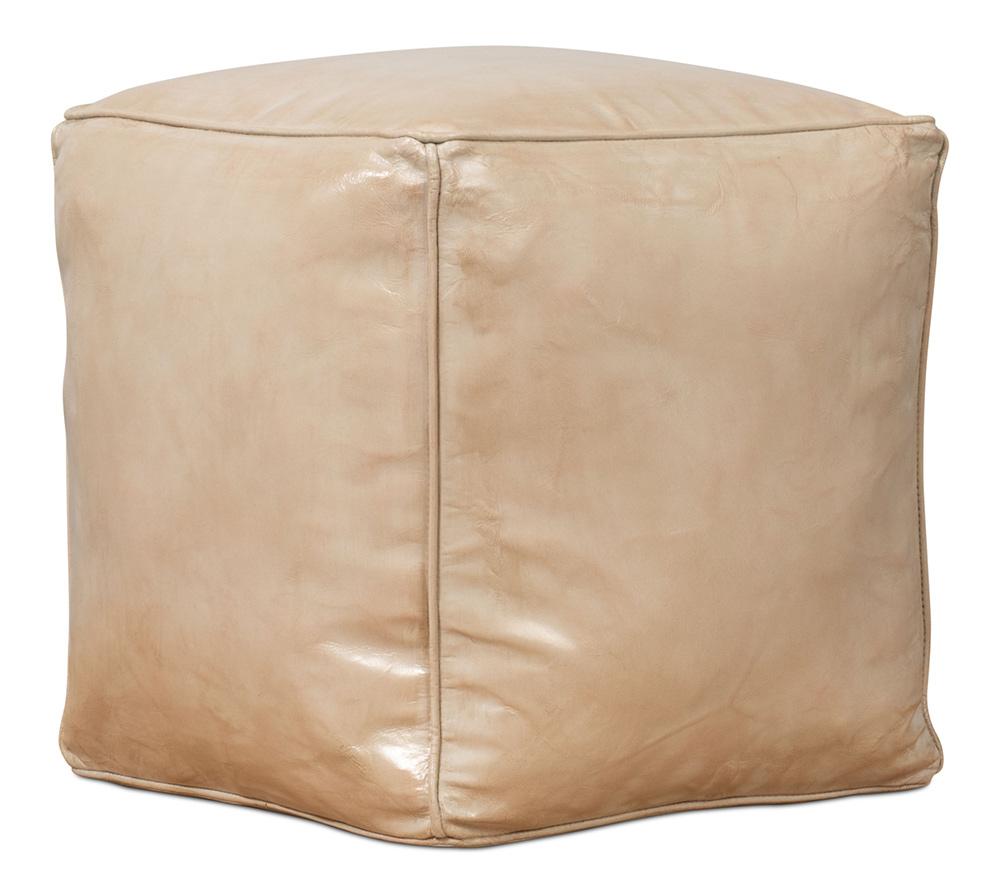 Sarreid Ltd - Sunday Afternoon Leather Cube, Taupe - 54035 veiw 11