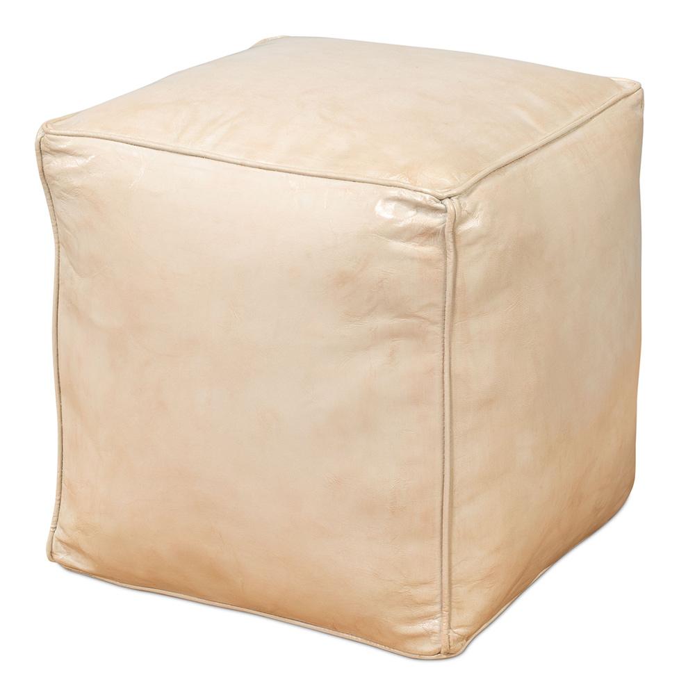 Sarreid Ltd - Sunday Afternoon Leather Cube, Taupe - 54035 veiw 12