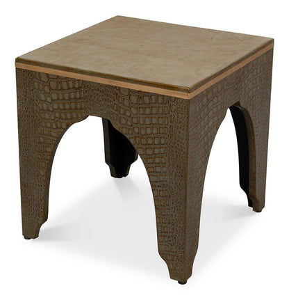 Sarreid Ltd - Croco Embossed Leather Stool, Ant. Green - 54011-3 veiw 1