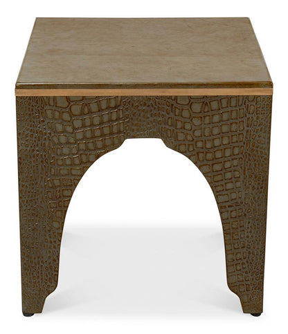 Sarreid Ltd - Croco Embossed Leather Stool, Ant. Green - 54011-3 veiw 2