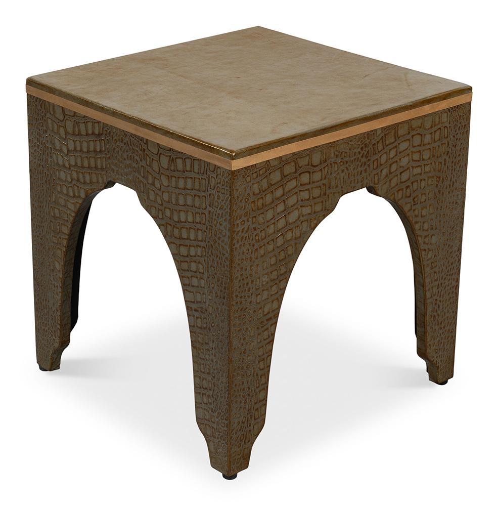 Sarreid Ltd - Croco Embossed Leather Stool, Ant. Green - 54011-3 veiw 3