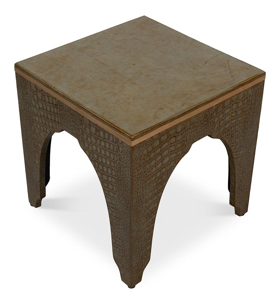 Sarreid Ltd - Croco Embossed Leather Stool, Ant. Green - 54011-3 veiw 4