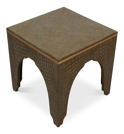 Sarreid Ltd - Croco Embossed Leather Stool, Ant. Green - 54011-3 veiw 4