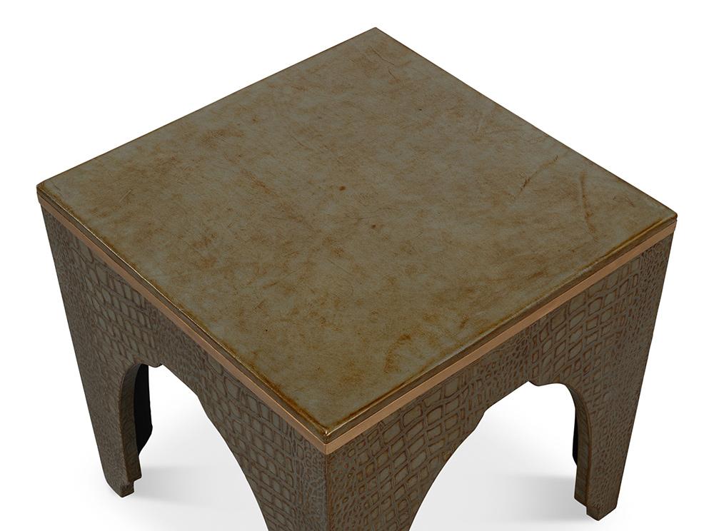Sarreid Ltd - Croco Embossed Leather Stool, Ant. Green - 54011-3 veiw 5