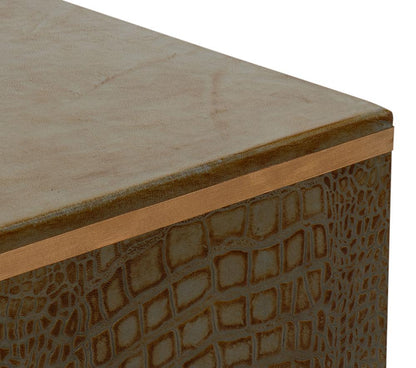 Sarreid Ltd - Croco Embossed Leather Stool, Ant. Green - 54011-3 veiw 6