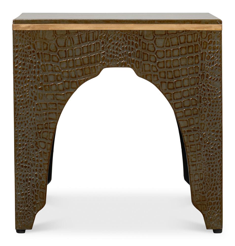 Sarreid Ltd - Croco Embossed Leather Stool, Ant. Green - 54011-3 veiw 7