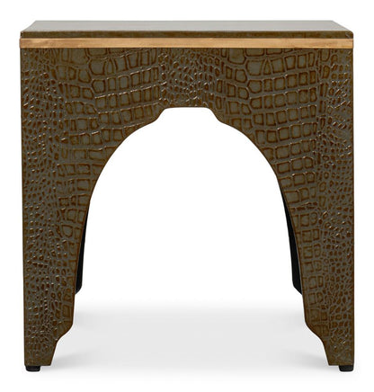 Sarreid Ltd - Croco Embossed Leather Stool, Ant. Green - 54011-3 veiw 7