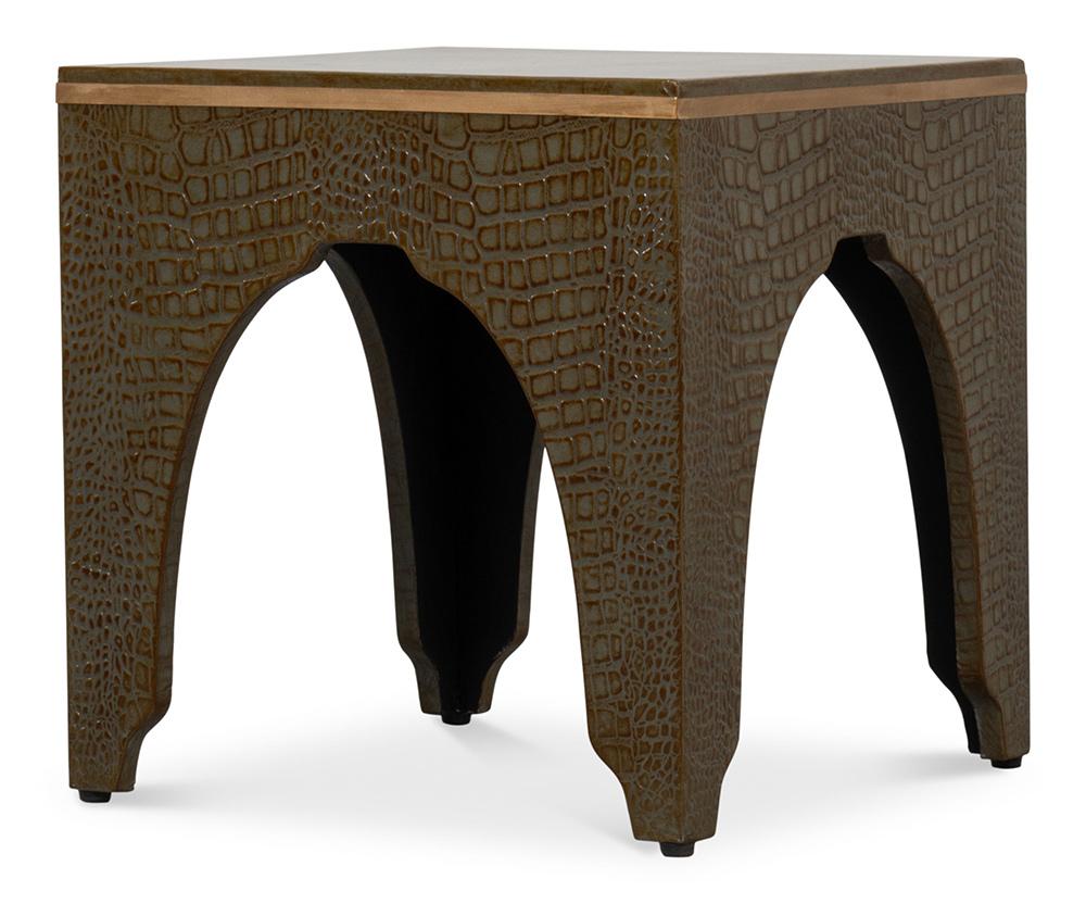 Sarreid Ltd - Croco Embossed Leather Stool, Ant. Green - 54011-3 veiw 8