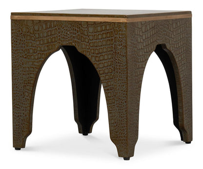 Sarreid Ltd - Croco Embossed Leather Stool, Ant. Green - 54011-3 veiw 8