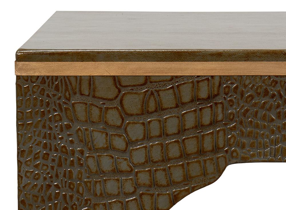 Sarreid Ltd - Croco Embossed Leather Stool, Ant. Green - 54011-3 veiw 10