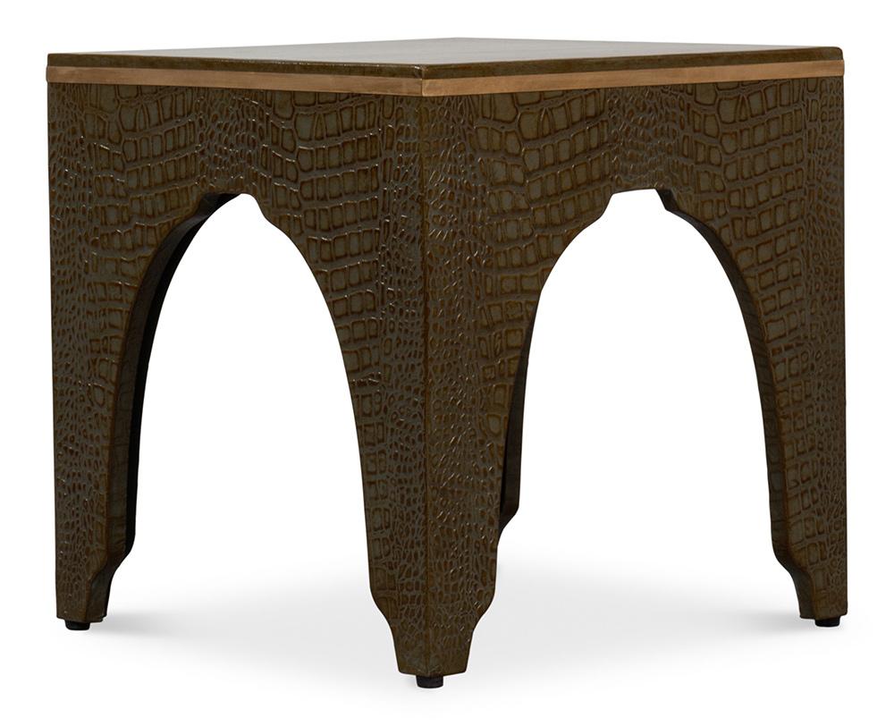 Sarreid Ltd - Croco Embossed Leather Stool, Ant. Green - 54011-3 veiw 12
