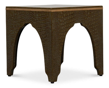 Sarreid Ltd - Croco Embossed Leather Stool, Ant. Green - 54011-3 veiw 12