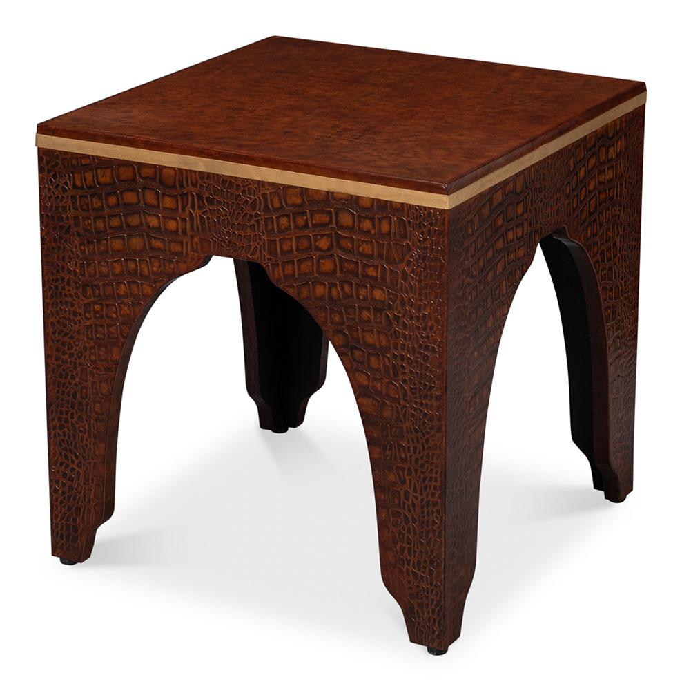 Sarreid Ltd - Croco Embossed Leather Stool,Tan Tessoro - 54011-4 veiw 1