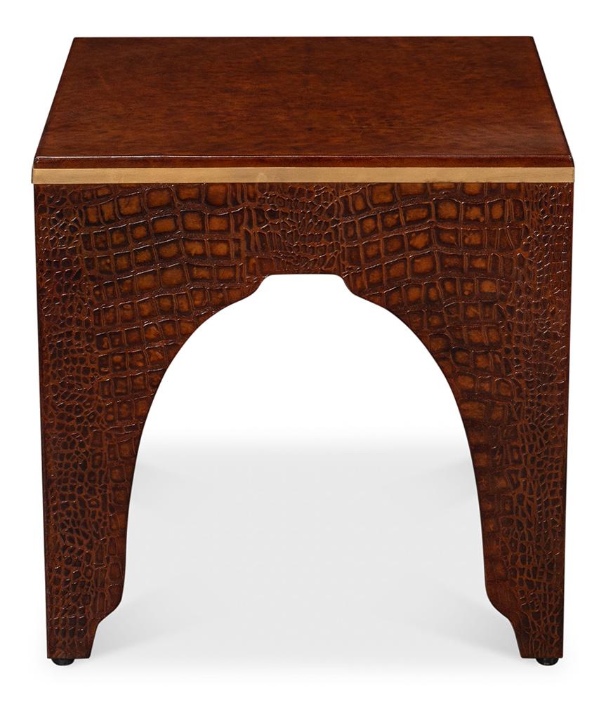 Sarreid Ltd - Croco Embossed Leather Stool,Tan Tessoro - 54011-4 veiw 2