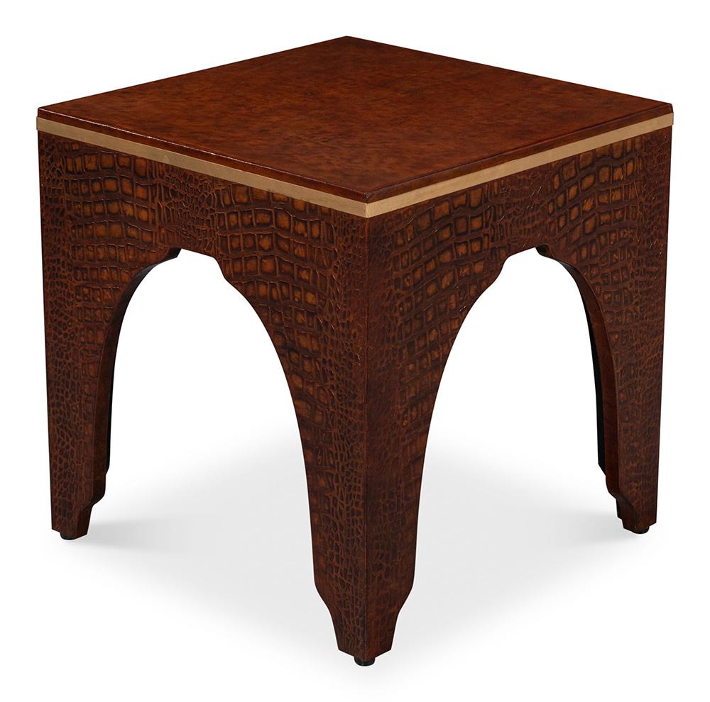 Sarreid Ltd - Croco Embossed Leather Stool,Tan Tessoro - 54011-4 veiw 3