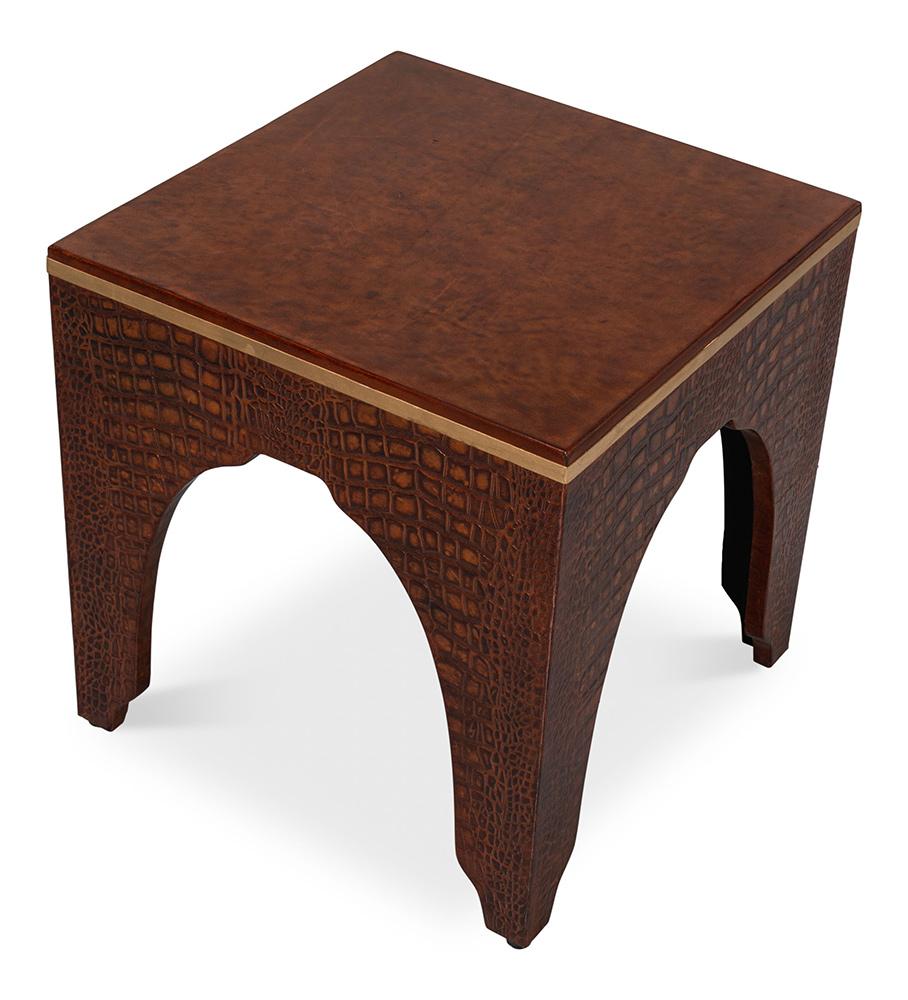 Sarreid Ltd - Croco Embossed Leather Stool,Tan Tessoro - 54011-4 veiw 4