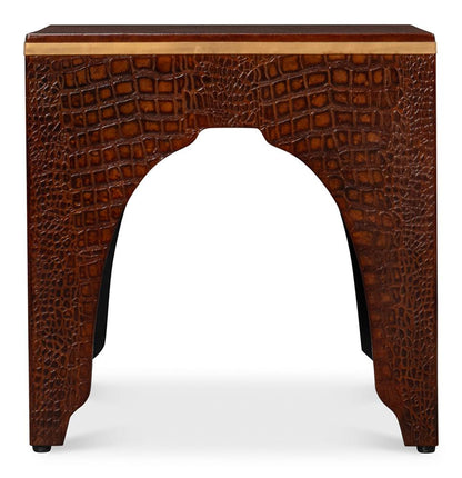 Sarreid Ltd - Croco Embossed Leather Stool,Tan Tessoro - 54011-4 veiw 7