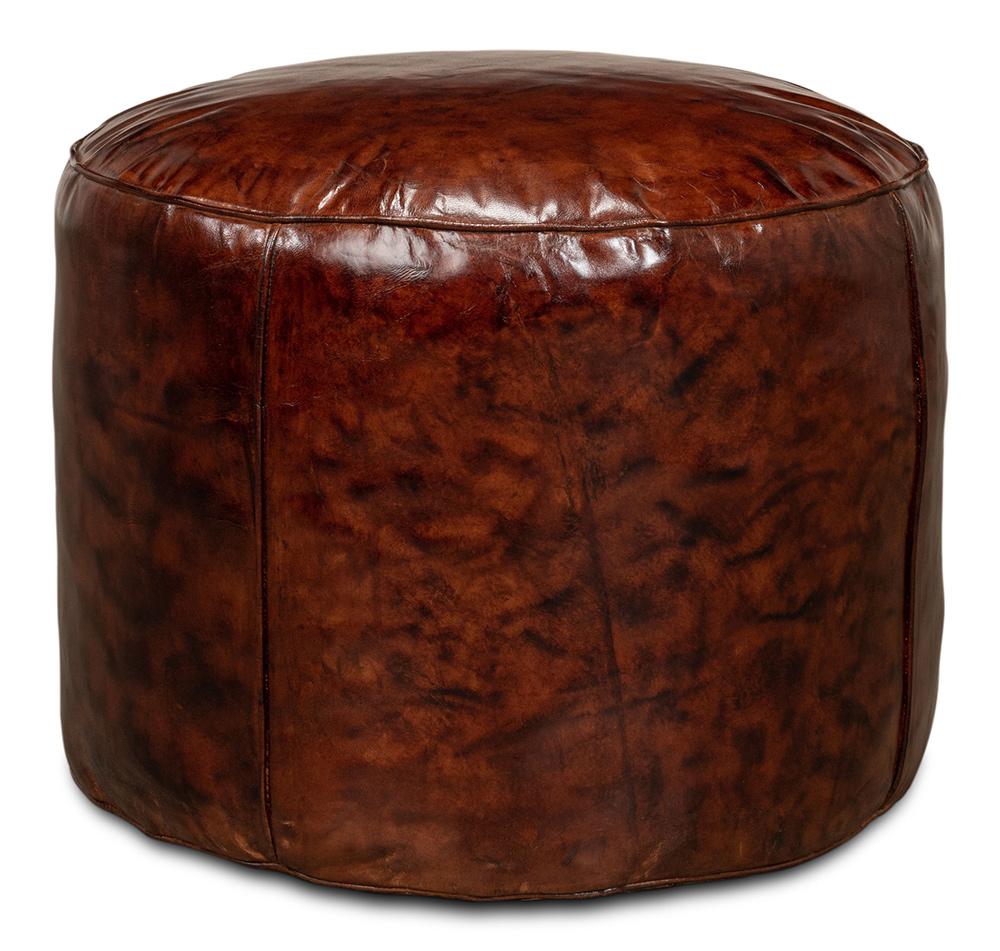 Sarreid Ltd - Soccerball Stool, Dark Brown Leather - 54153 veiw 1