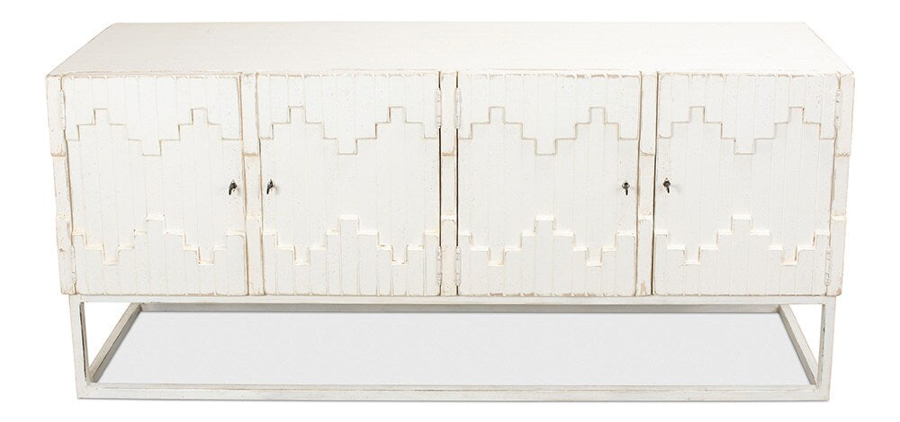 Sarreid Ltd - Aztec Sideboard On Stand, Whitewash - 40383 veiw 4