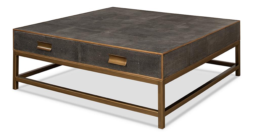 Sarreid Ltd - Gideon Shagreen Sq.Coffee Table,Ant.Grey - 53552-1 veiw 1