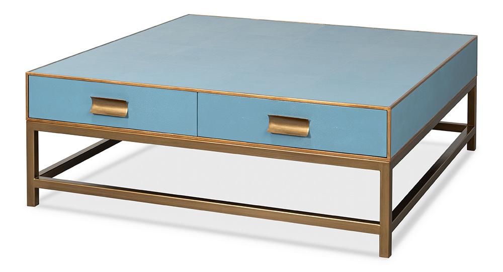 Sarreid Ltd - Gideon Shagreen Sq.Coffee Table, Blue - 54004-4 veiw 1