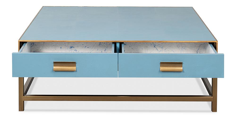 Sarreid Ltd - Gideon Shagreen Sq.Coffee Table, Blue - 54004-4 veiw 3