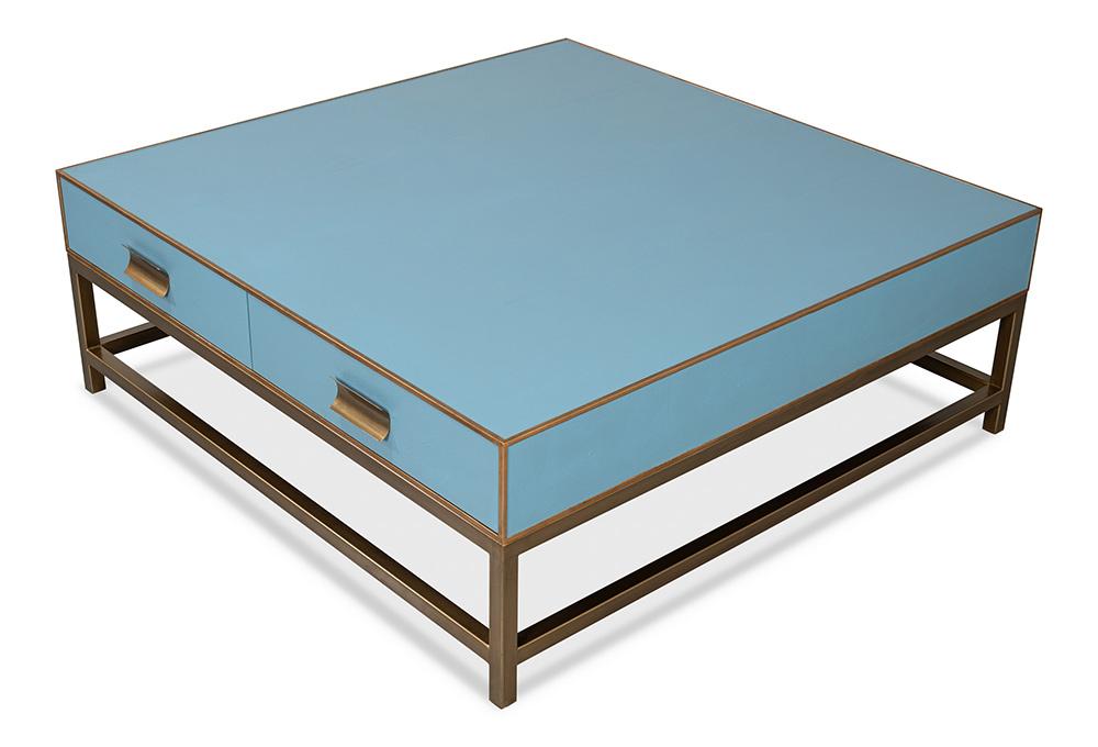 Sarreid Ltd - Gideon Shagreen Sq.Coffee Table, Blue - 54004-4 veiw 4