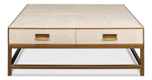 Sarreid Ltd - Gideon Shagreen Sq.Coffee Table, White - 53552-4 veiw 2