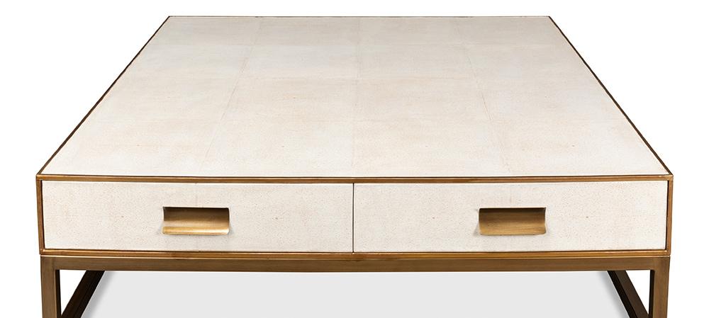 Sarreid Ltd - Gideon Shagreen Sq.Coffee Table, White - 53552-4 veiw 4
