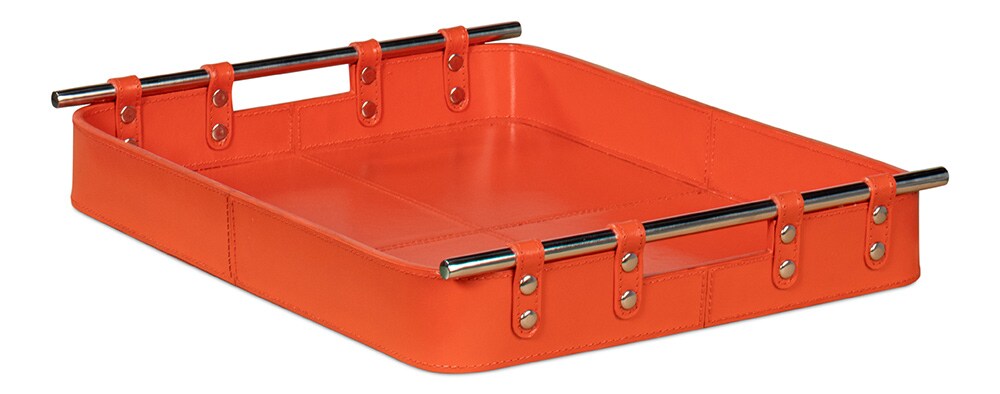 Sarreid Ltd - Safari Leather Tray, Orangeade - 54008-6 veiw 3