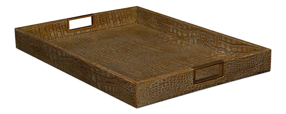 Sarreid Ltd - Norton Leather Tray,Croco Leather,Ant Gr - 54014-3 veiw 3