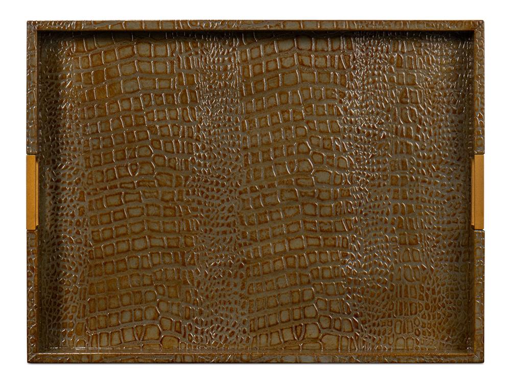 Sarreid Ltd - Norton Leather Tray,Croco Leather,Ant Gr - 54014-3 veiw 5