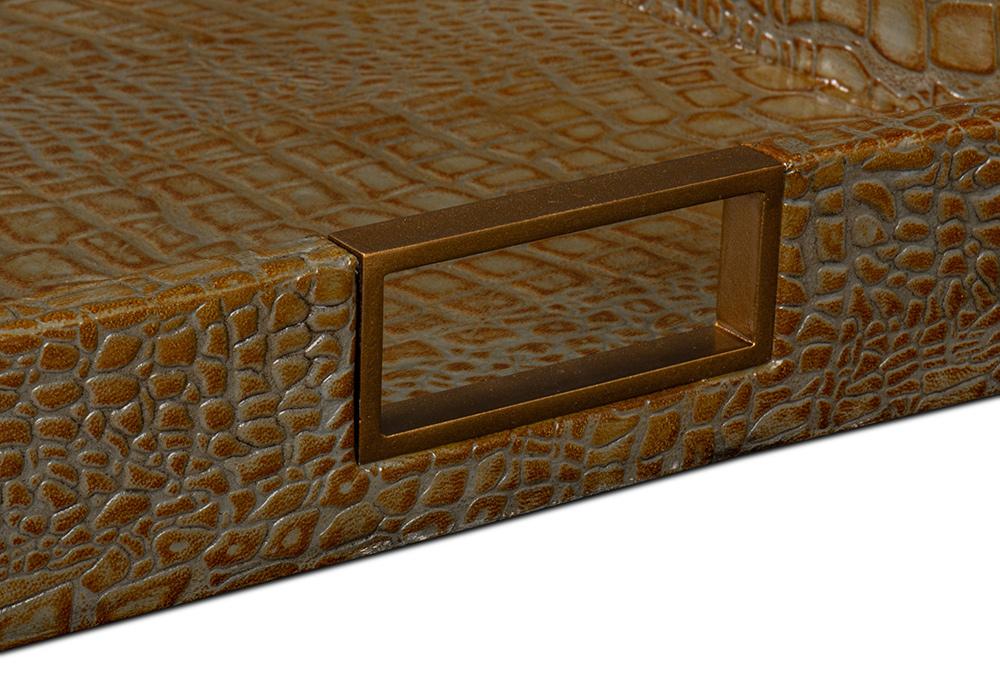 Sarreid Ltd - Norton Leather Tray,Croco Leather,Ant Gr - 54014-3 veiw 6