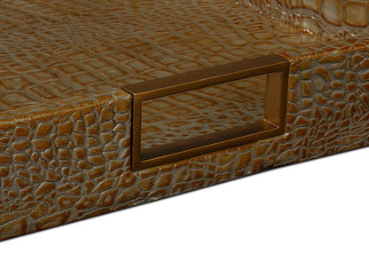 Sarreid Ltd - Norton Leather Tray,Croco Leather,Ant Gr - 54014-3 veiw 6