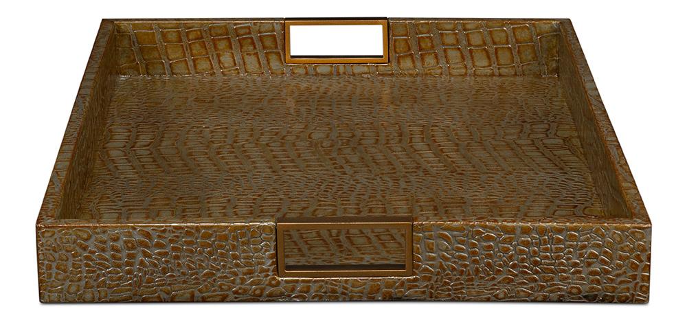 Sarreid Ltd - Norton Leather Tray,Croco Leather,Ant Gr - 54014-3 veiw 8