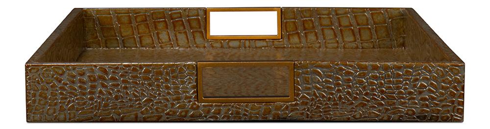 Sarreid Ltd - Norton Leather Tray,Croco Leather,Ant Gr - 54014-3 veiw 10
