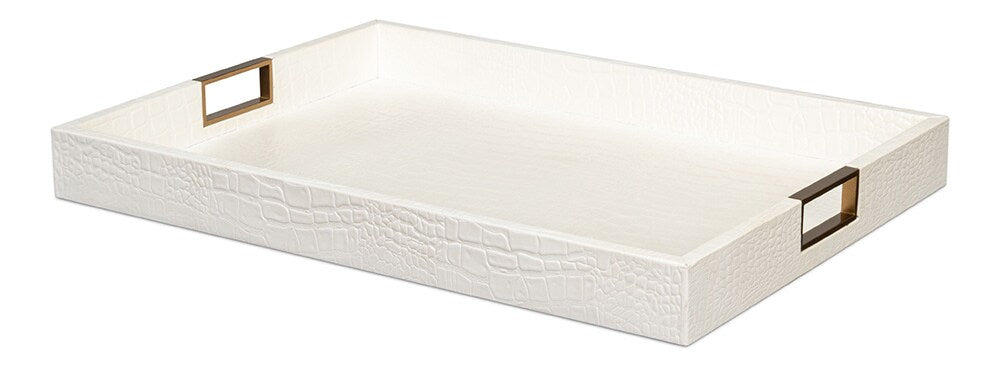 Sarreid Ltd - Norton Leather Tray,Croco Leather, Pearl - 54014-2 veiw 1