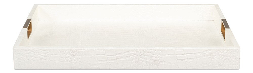 Sarreid Ltd - Norton Leather Tray,Croco Leather, Pearl - 54014-2 veiw 2