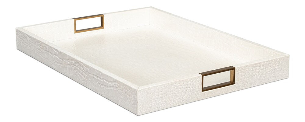 Sarreid Ltd - Norton Leather Tray,Croco Leather, Pearl - 54014-2 veiw 3
