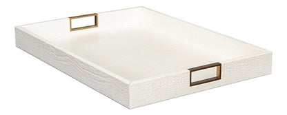 Sarreid Ltd - Norton Leather Tray,Croco Leather, Pearl - 54014-2 veiw 3