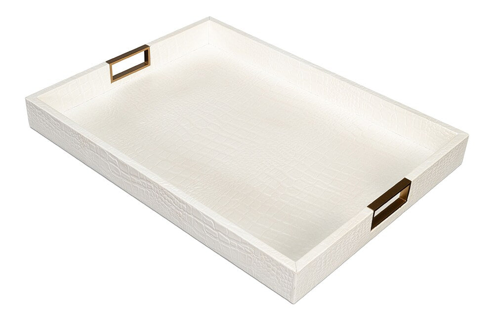 Sarreid Ltd - Norton Leather Tray,Croco Leather, Pearl - 54014-2 veiw 4