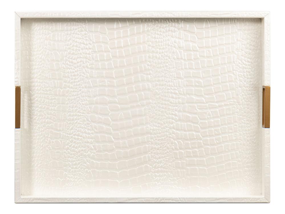 Sarreid Ltd - Norton Leather Tray,Croco Leather, Pearl - 54014-2 veiw 5