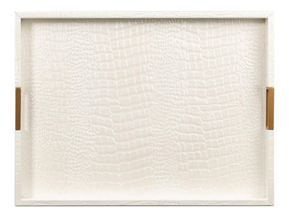 Sarreid Ltd - Norton Leather Tray,Croco Leather, Pearl - 54014-2 veiw 5