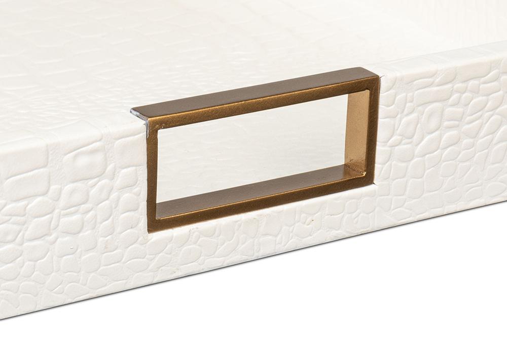 Sarreid Ltd - Norton Leather Tray,Croco Leather, Pearl - 54014-2 veiw 6