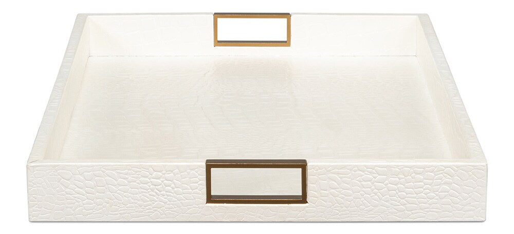 Sarreid Ltd - Norton Leather Tray,Croco Leather, Pearl - 54014-2 veiw 8