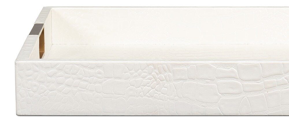 Sarreid Ltd - Norton Leather Tray,Croco Leather, Pearl - 54014-2 veiw 9