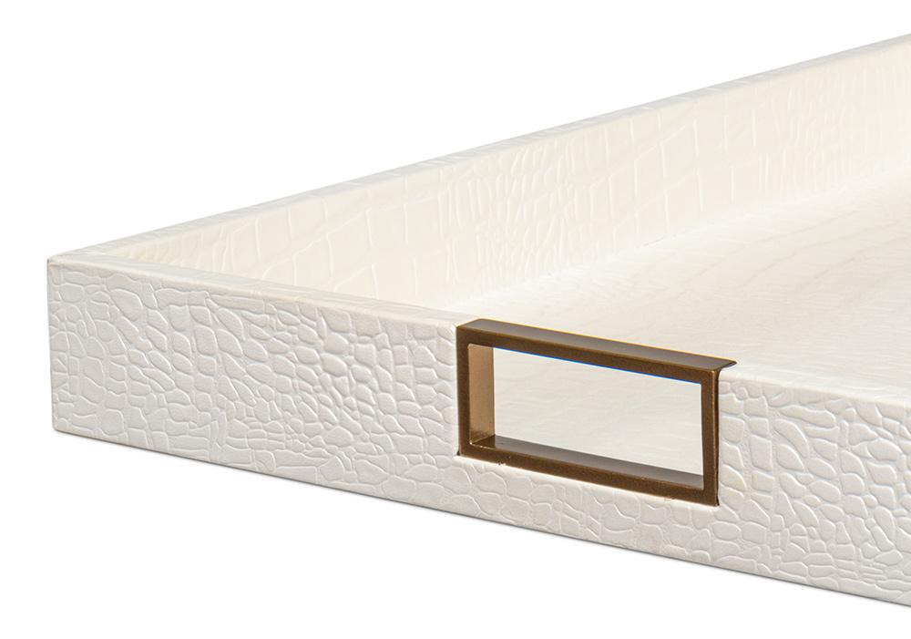 Sarreid Ltd - Norton Leather Tray,Croco Leather, Pearl - 54014-2 veiw 12